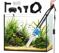 Aspirador eléctrico para fondos de acuarios, limpiador de arena y grava 6 en 1 28W aspirador para peceras con mango extensible, para cambios de agua,limpieza de arena,eliminación de suciedad,filtrado