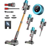 Aspirador Escoba sin Cable, 45 kPa Potente 3 en 1 Aspiradora de Mano con Tubo Telescópico Anti-Enredo Pelo de Mascotas 60 Minutos de Autonomía Pantalla Táctil para Coche Escaleras Alfombra Suelo Sofá