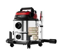 EVVO Aspirador de Sólidos y Líquidos AE84 - Aspiradora Wet & Dry 1380W, Depósito INOX 20 L, Succión 16 kPa, Filtro HEPA F7, Función Soplado con Válvula, Aspiradora Potente para Hogar, Taller y Coche