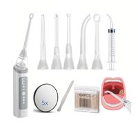 Aspiradora eléctrica eliminar cálculos amígdalas, kit eliminación cálculos amígdalas ajustable 3 niveles, lupa 5X, jeringa limpieza, hisopo algodón, depresor lengua(009)