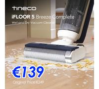 Tineco iFLOOR 5 Breeze Complete Aspiradora/Limpiadora de Suelos en Seco y Mojado, Limpieza en Un Solo Paso para Suelos Duros, Limpieza de Bordes, Autolimpieza Automática, Diseño Ligero e Inalámbrico