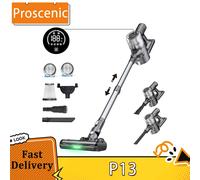 Aspiradora inalámbrica Proscenic P13, succión de 45Kpa, aspiradora con luz verde, pantalla LED, tiempo de ejecución máximo de 45 minutos, gris Gris claro