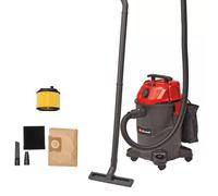 Einhell TC-VC 1825A - Aspirador de Agua y Polvo (1250 W, Capacidad de succión 180 mbar, Toma de Corriente esclavizada, Tanque de 25 l, asa, con boquillas, filtros y Bolsa colector de Polvo)
