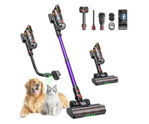 Aspiradora sin Cable 50kPa/600W/65Mins Aspiradora Escoba Potente Aromática con Cepillo para Mascotas, Modo AUTO, Manguera 1M, Anti-Enredos, 15 en 1 Ideal para Pelo de Mascotas/Suelos/Alfombras/Coche