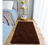 Aspire Homeware Alfombra de salón, 60 x 110 cm, antideslizante, moderna, súper suave, gruesa, esponjosa, no desprende pelo, color marrón