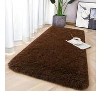 Aspire Homeware Alfombra de salón 60 x 110 cm, antideslizante, moderna, súper suave, gruesa y mullida, no suelta pelusa, color marrón