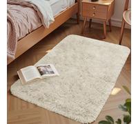 Aspire Homeware Alfombra Pequeña y Esponjosa para Dormitorio - Alfombras de Área Color Crema 50x80cm para Sala de Estar Alfombra de Felpa Moderna Suave de Pelo Largo Sintético de Piel Sintética para