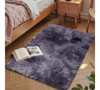 Aspire Homeware Alfombras para sala de estar, alfombra antideslizante para dormitorio, moderna, súper suave, gruesa, pequeña y esponjosa, no se desprende (gris teñido anudado, 50 x 80 cm)