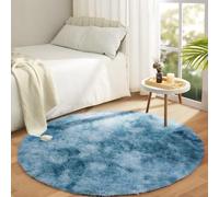 Aspire Homeware Alfombras Redondas para Sala de Estar - Alfombras de Área Tie-Dye Verde Azulado 120x120cm para Dormitorio Antideslizantes - Alfombra Moderna Súper Suave Esponjosa Shaggy - Alfombras de