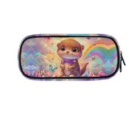ASQVTIFE Estuche para lápices de gran capacidad con compartimentos y organizador de escritorio para niñas y niños, Nutria arcoíris, L8.8x W1.7x H4.1inches, Nutria arcoíris