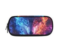 ASQVTIFE Estuche para lápices de gran capacidad con compartimentos y organizador de escritorio para niñas y niños, Lobo de fuego de hielo, L8.8x W1.7x H4.1inches, Mochila para niños