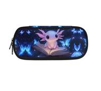 ASQVTIFE Estuche para lápices de gran capacidad con compartimentos y organizador de escritorio para niñas y niños, Axolotl de mariposa azul, L8.8x W1.7x H4.1inches, Bolsillo para el paquete