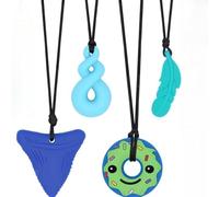 ASQzhuLIWing 4pcs Collar Mordedor de Silicona herramientas de lactancia sensoriales suaves mordedor autismo Colgante para Masticar Collar Perfecto para Niños y Adultoscon TDAH, Dentición, Autismo