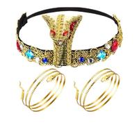 ASQzhuLIWing Conjunto de 3 tocados de Cleopatra tocado egipcio pulsera de serpiente disfraz de halloween pascua navidad carnaval disfraz escuela del Antiguo Egipto día egipcio fiesta retro mascarada
