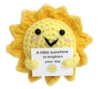 ASREJUR Sunshine - Regalos emocionales positivos, mini regalo de ganchillo para aliento, peluche de sol con tarjeta de notas motivacional, divertidos adornos de buena suerte para decoración positiva