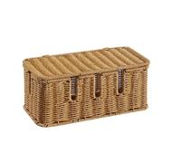 AsrMyjcx Organizador de Cables Caja Decorativa Gestiónadora para Cables Varios Organizador de Cordones de Rattan Funcional, Caja Organizadora De Cables con Cinco Aberturas