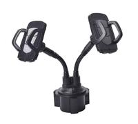 AsrMyjcx Portavasos para Coche, Doble Soporte para teléfono, Accesorio Ajustable, Resistente, fácil de Instalar con botón de liberación, Brazo Flexible, Cuello, Gris