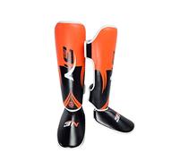 AsrMyjcx Protector MMA para Pierna Almohadilla de Espinilla Equipo de Boxeo Protector Ajustable de Tobillo Y Pie PU Cuero Fácil de Limpiar Y Espuma EVA Absorbe, Adolescente M Naranja
