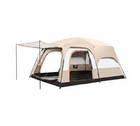 AsrMyjcx Tienda de Campaña Impermeable de Gran Espacio con Distribución de Dos Dormitorios Tejido Oxford Doble Capa Malla Antiinsectos y Ventilación 360°, Array, Caqui, Pequeño 4-6 Personas