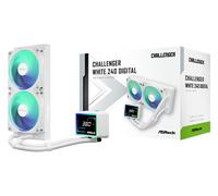 ASRock Challenger White 240 Digital AIO - Refrigeración por agua compatible con AMD AM5/AM4 e Intel LGA1851/LGA1700, ARGB, 120 x 120 x 25,4 mm