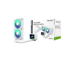 ASRock Challenger White 240 Digital AIO - Refrigeración por agua compatible con AMD AM5/AM4 e Intel LGA1851/LGA1700, ARGB, 120 x 120 x 25,4 mm