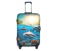 ASSORT Funda protectora elástica para maleta, diseño de delfines, tortugas marinas, tiburones, pulpo, coral, antiarañazos, lavable, varios tamaños, Blanco, XL