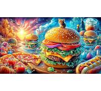 Assorted-Fast-Food-Spread-with-Burgers_Fries_Pizza_and-Drinks Puzzle para Adultos 1000 Piezas Juego Educativo relajación Papel Reciclado Actividad en casa Regalo 70x50/1000pcs