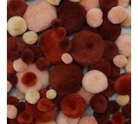 Assorted Pompoms 100-Piece, 4 cm Diam, Brown