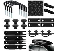 ASSRECT 4 Piezas Fijación Cofre Techo, Soportes en U para Coche y Furgoneta, Kit Montaje Universal con 8 Tuercas de Bloqueo y 2 Correas de Sujeción