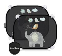Asstikoo Protección solar para coche con protección UV, protección solar para ventana de coche, para niños con motivos de animales dulces, 45 x 35,5 cm, juego de 2 unidades