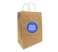 ASSUREPAK Bolsas de papel, bolsas con asa, color kraft, 12 x 9 x 16 pulgadas, 200 bolsas, base de peso de 75 libras (110 g/m² fuerte), mango trenzado, kraft/natural