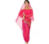 Astage Mujeres Danza Del Vientre Disfraz Active Wear Top Pantalones Cinturón Conjunto Rosa caliente