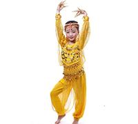 Astage Niña Disfraz Bailarina Danza Del Vientre India Manga Larga Todos Accesorios Amarillo M