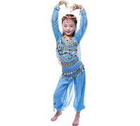Astage Niña Disfraz Bailarina Danza Del Vientre India Manga Larga Todos Accesorios Cielo azul M
