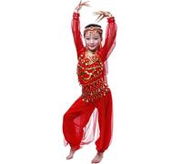 Astage Niña Disfraz Bailarina Danza Del Vientre India Manga Larga Todos Accesorios Rojo M