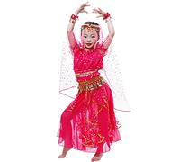 Astage Niña Traje Danza Del Vientre Lentejuelas Danza India Halloween Disfraz Rosa Oscura L