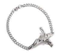 Astalr Johnny Hallyday - Pulsera para mujer y hombre, plata de acero inoxidable, con firma gourmet, cruz guitarra, vendida a sus conciertos, 24 cm, Metal Plata