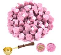 ASTARON 100 cuentas de cera para sellar sellos de cera, kit de sello de cera octágono con 1 cuchara para derretir cera para invitaciones, tarjetas, sobres, paquetes de vino, envoltorios de regalo