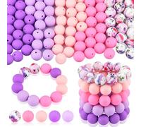 ASTARON 100 cuentas de silicona de 0.591 in para hacer llaveros, cuentas de silicona rosa púrpura, cuentas redondas a granel para pulseras, bolígrafos, manualidades, fabricación de joyas