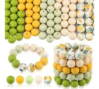 ASTARON 100 cuentas de silicona de 15 mm para hacer llaveros, amarillo y verde, redondas a granel para pulseras, bolígrafos, suministros de manualidades