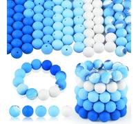 ASTARON 100 cuentas de silicona de 15 mm para hacer llaveros, blanco y azul, redondas a granel para pulseras, bolígrafos, suministros de manualidades