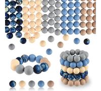 ASTARON 100 cuentas de silicona de 15 mm para llaveros. Cuentas redondas azules y grises para pulseras, manualidades, bolígrafos, suministros para bisutería.