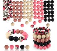 ASTARON 100 cuentas de silicona de 15 mm para llaveros. Cuentas redondas blancas, rosas y negras para pulseras, manualidades, bolígrafos, suministros para bisutería.