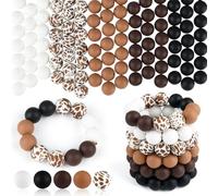 ASTARON 100 cuentas de silicona de 15 mm para llaveros. Cuentas redondas en color marrón y blanco, a granel, para pulseras, manualidades, bolígrafos, decoraciones y bisutería.