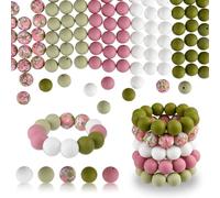 ASTARON 100 cuentas de silicona de 15 mm para llaveros. Cuentas redondas rosas, verdes y blancas para pulseras, manualidades, bolígrafos, suministros para bisutería.