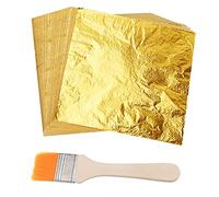 ASTARON 100 fogli fogli imitazione foglia d'oro foglio con pennello per progetto artistico, fiocchi d'oro per la decorazione di mobili per unghie in resina (14x14 cm)