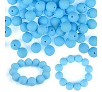 ASTARON 100 piezas 15mm perlas de silicona para hacer llaveros, cuentas de goma redondas de color azul claro para pulseras, manualidades, bolígrafos con cuentas, suministros para hacer joyas