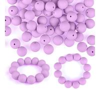 ASTARON 100 piezas 15mm perlas de silicona para hacer llaveros, cuentas de goma redondas de color morado taro para pulseras, manualidades, bolígrafos con cuentas, suministros para hacer joyas