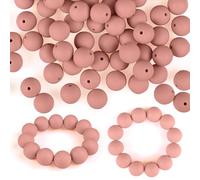 ASTARON 100 piezas 15mm perlas de silicona para hacer llaveros, cuentas de goma redondas de color rosa polvoriento para pulseras, manualidades, bolígrafos con cuentas, suministros para hacer joyas