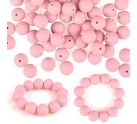 ASTARON 100 piezas 15mm perlas de silicona para hacer llaveros, cuentas de goma redondas de color rosa claro para pulseras, manualidades, bolígrafos con cuentas, suministros para hacer joyas